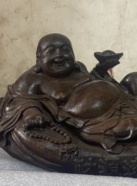 越南沉香木雕刻元宝布袋弥勒佛汽车摆件实木家居书房装饰品工艺品