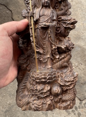 越南沉香木雕刻摆件九龙站地藏王菩萨实木雕刻家用供养神像祈福