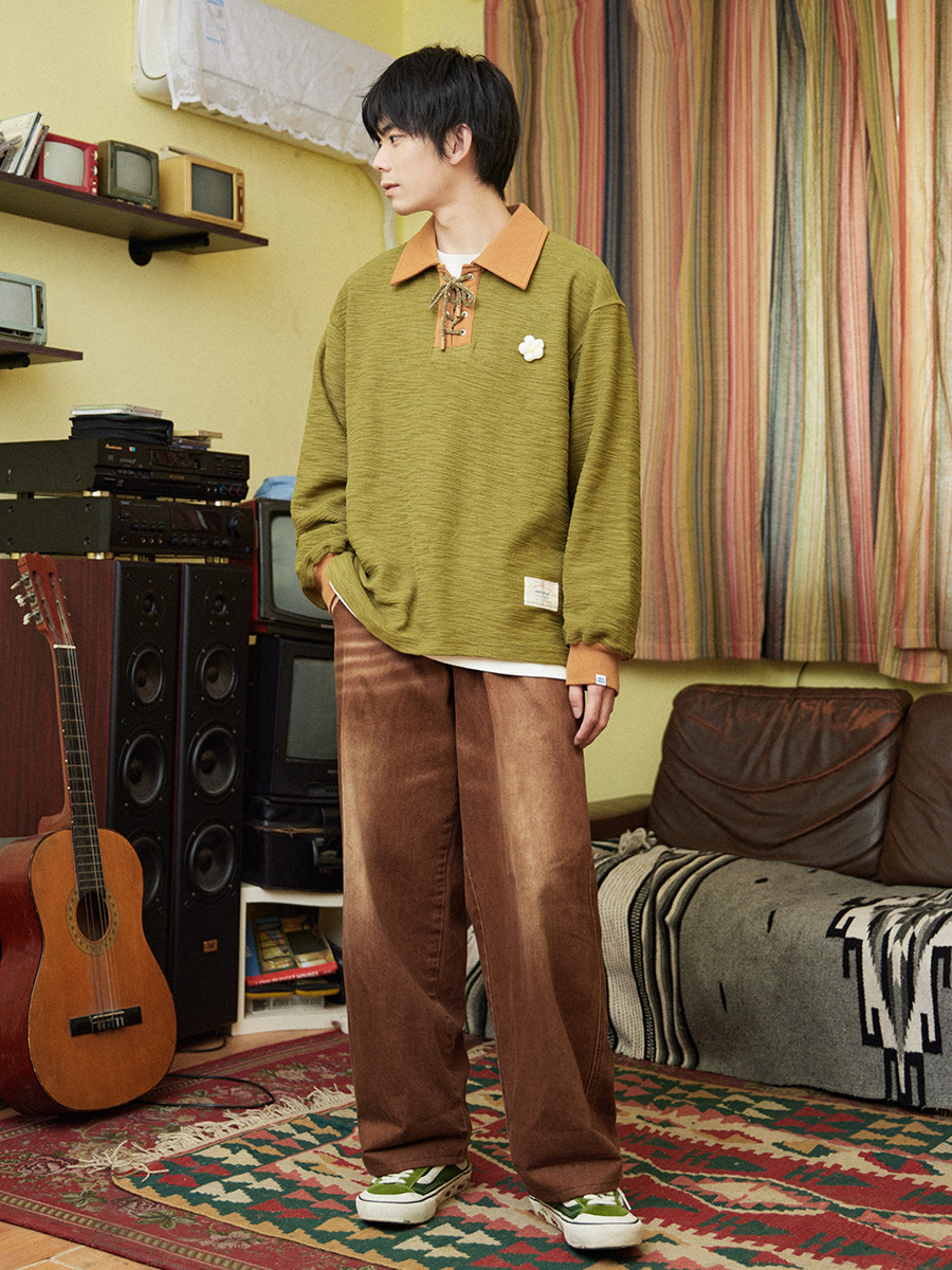 pros by ch原创小花撞色polo衫卫衣 PROS BY CHPolo衫