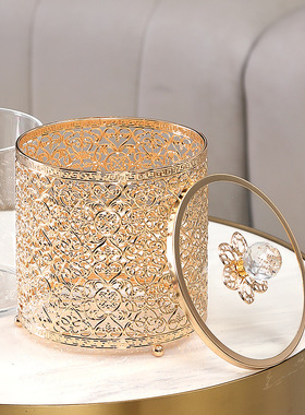 桌面垃圾桶轻奢家居果皮纸屑收纳金属加厚亚克力内胆收纳桶