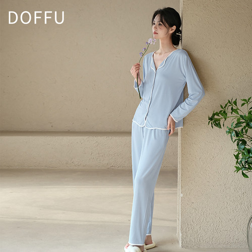 莫代尔睡衣女款2026新款长袖带胸垫家居服女士高级感夏季薄款冰丝 - 图0