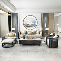 New Chinese solid wood sofa combined modern minimalist living room villa size family light luxury high-end full solid wood furniture