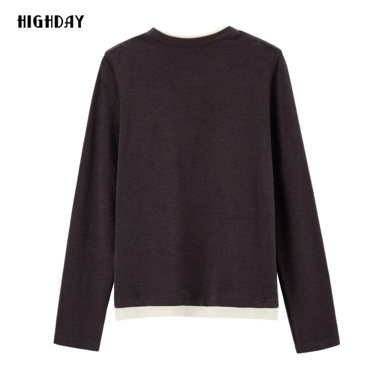 轩日24冬季新款假两件圆领上衣打底衫女商场同款字母绣花长袖T恤,淘宝优惠券,粉丝福利购,淘宝优惠卷