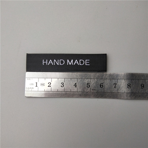 高品质大衣袖标HAND MADE黑底白字布标织唛西装外套精品标签 - 图1
