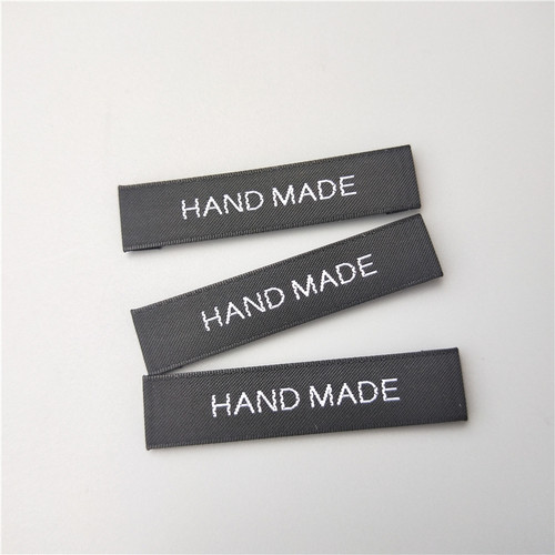高品质大衣袖标HAND MADE黑底白字布标织唛西装外套精品标签 - 图2