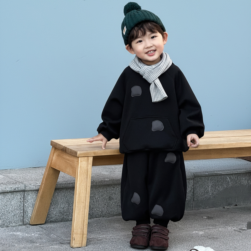 女童加绒卫衣套装一体绒冬季新款儿童运动裤小女孩宝宝红色过年服 - 图3