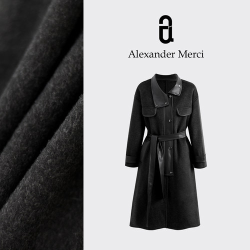 【温斯顿】羊毛 莱赛尔拼皮毛呢大衣  D25T91404 - 图1