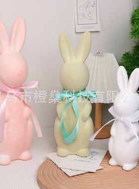 2025新品复活节仿真植绒珍珠兔摆件彩色装饰家居园艺苔藓兔装饰品