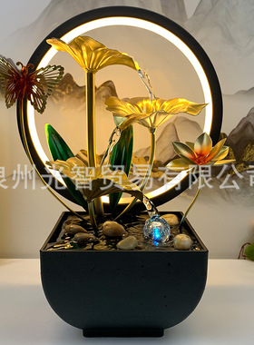 跨境厂家北欧轻奢家居饰品铁艺流水摆件加湿器桌面摆件办公室