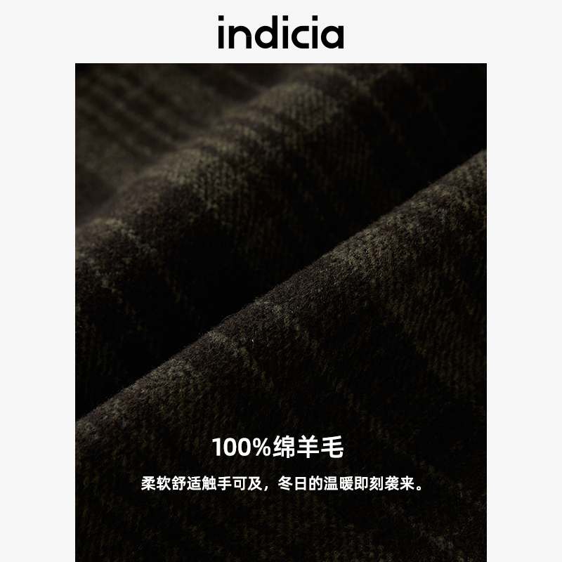 indicia 羊毛格纹毛呢西装外套女格子大衣长袖秋冬时尚标记女装