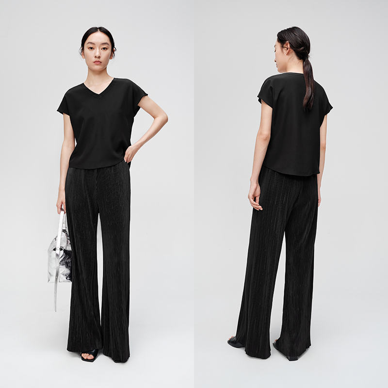 indicia标记商场同款黑色阔腿裤休闲裤长裤子夏季女装6B406KZ357C - 图0