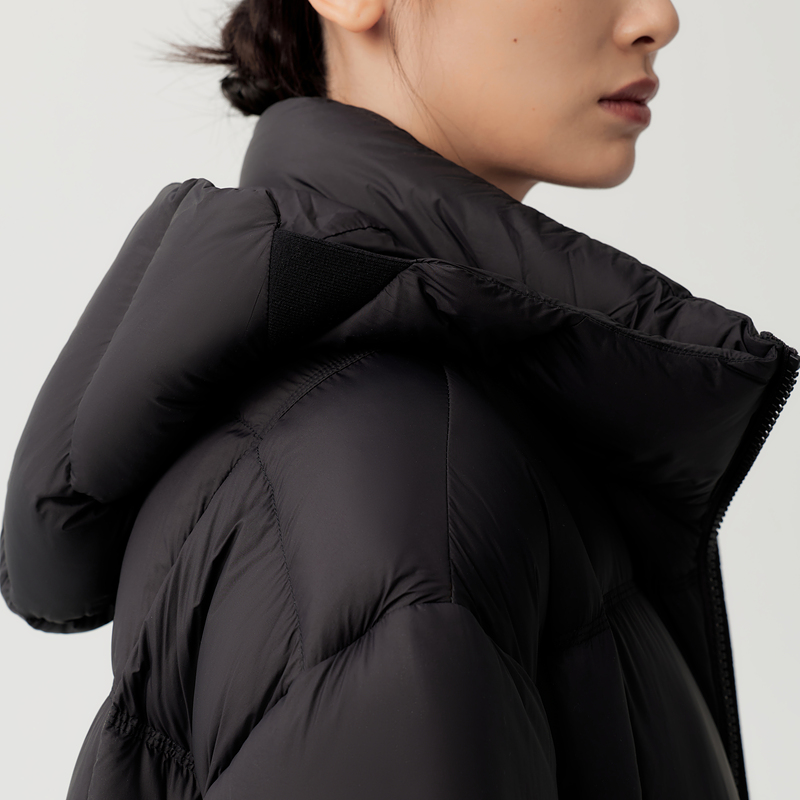 indicia标记商场冬季蓬松连帽黑色羽绒服外套中长款女 F2D4YR797F - 图3