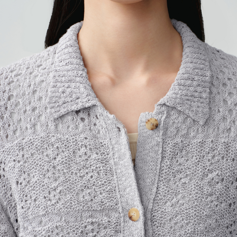 indicia标记商场同款25夏新款翻领镂空气质针织衫 F2B5ZZ136F - 图3