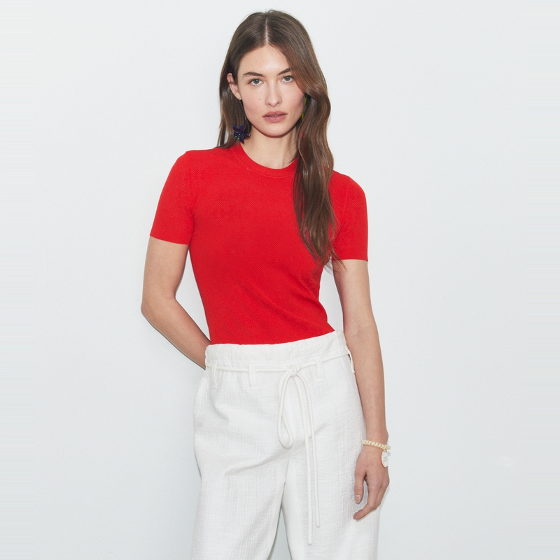 【季末礼遇】TORY BURCH 汤丽柏琦 T MONOGRAM 提花编织T恤168853 - 图0