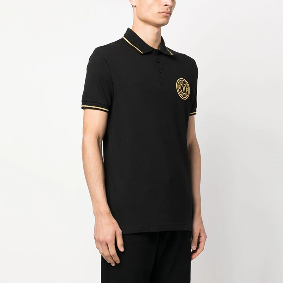 Versace/范思哲VJ男士潮牌奢华金线刺绣短袖POLO衫75GAGT06 CJ01T - 图1