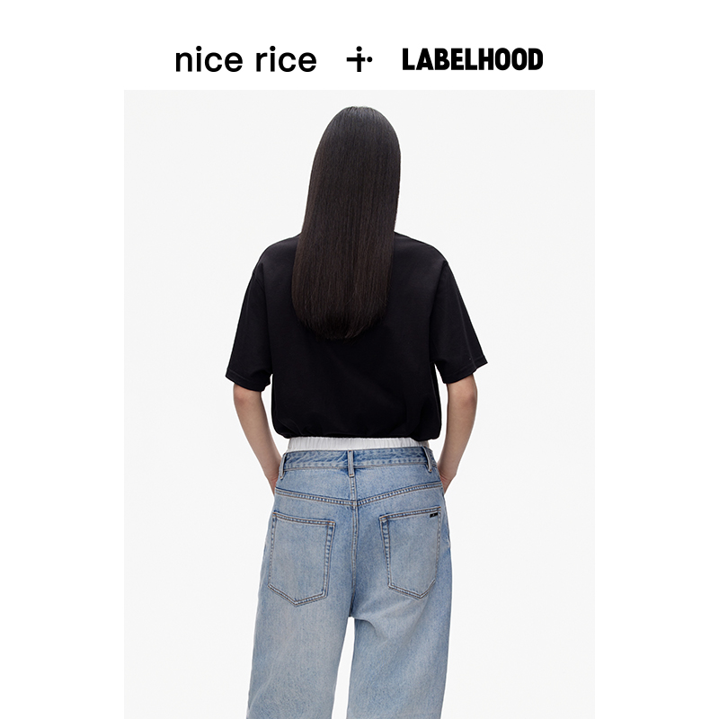 nice rice好饭 x LABELHOOD棉混纺双面布185G圆领短袖T恤NGX02085 - 图1