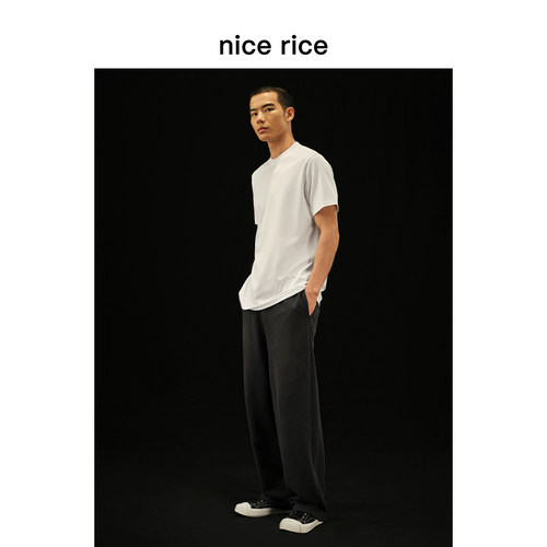 nice rice好饭 r.系列240G匹马棉休闲罗纹圆领短袖T恤男NGC02073 - 图1