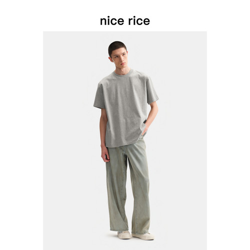 nice rice好饭 夏季255G全棉花纱圆领宽松休闲短袖T恤男NHX02095 - 图2