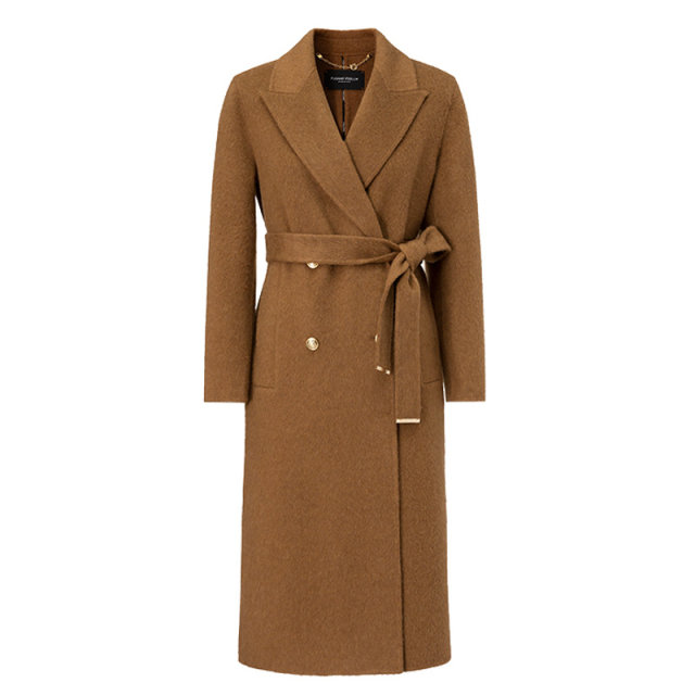 Women's brown mid-length woolen coat