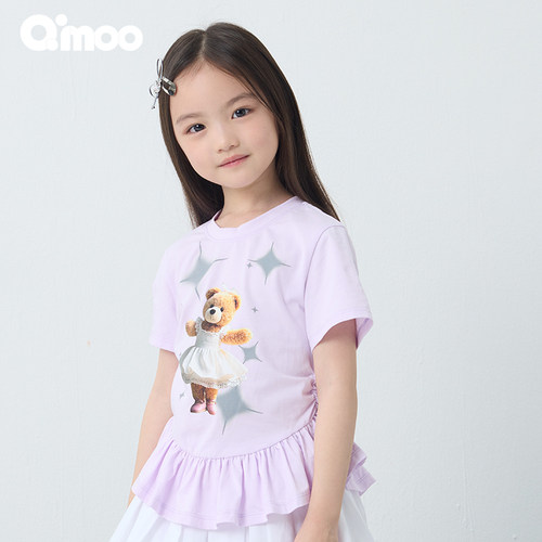 Qimoo淇木25夏季新款童装女童休闲舒适时尚T恤QSS2TC669X - 图2