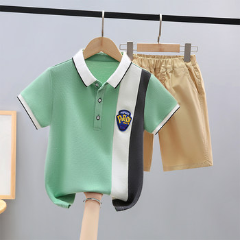 Boys Suit Summer Big Children Short-Sleeved T-Shirt POLO Shirt 2024 New Boys Two-piece Set Student Versatile Cotton