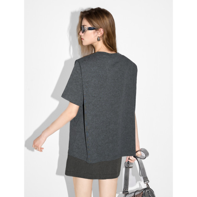 ເສື້ອຍືດແຂນສັ້ນ Bethenny French retro printed for women 2024 summer new laos and simple temperament round neck top