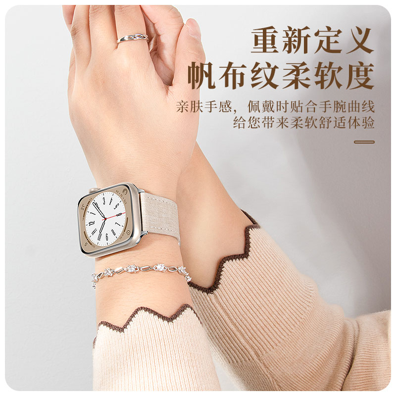 适用iwatch8表带苹果手表se表带applewatch表带7代6/5/4新款s9男女生s7帆布9防水ultra2运动45mm尼龙s8创意44 - 图1