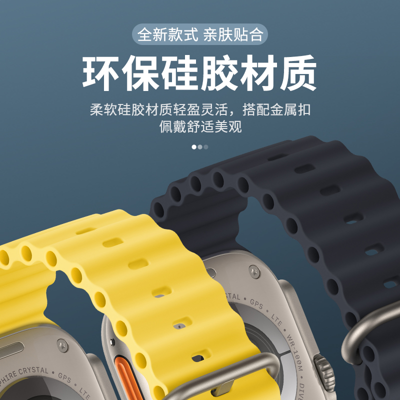 适用iwatch表带海洋applewatchultra2表带s9运动硅胶se苹果手表表带s8新款49mm45/44/42男士女s7个性潮创意s6-图2