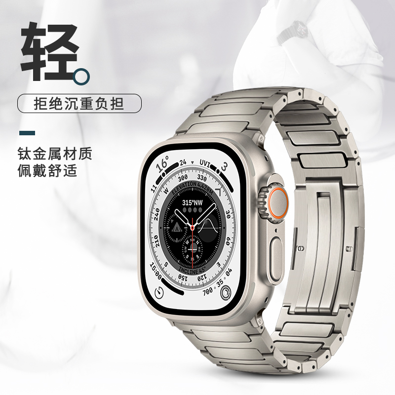 适用iwatch表带钛金属applewatchultra2表带se苹果手表表带s9新款9代8/7/6/5/4纯钛49mm45男女s8创意s7钢带s6 - 图0