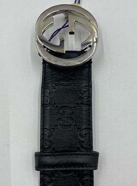 GUCCI古驰 互扣式双G带扣 压花 腰带 黑色 宽3.7cm