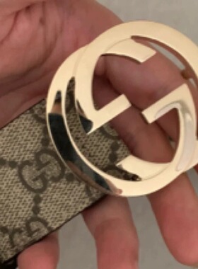 GUCCI/古驰 淡金扣双G 满印PVC老花 腰带 3.8cm宽