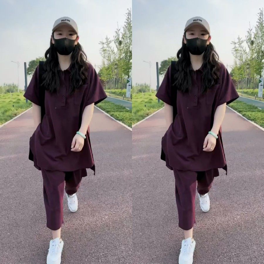 2025年夏季时尚新款休闲百搭慵懒风遮肉韩系简约上衣裤子两件套女,淘宝优惠券,粉丝福利购,淘宝优惠卷