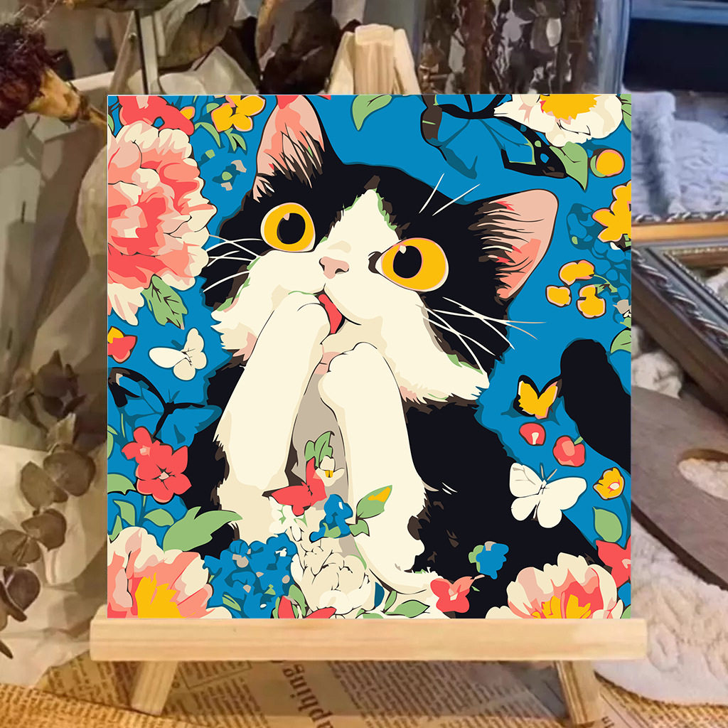 日系卡通猫咪向日葵DIY数字油画儿童手工简单装饰画可爱猫咪挂画,淘宝优惠券,粉丝福利购,淘宝优惠卷