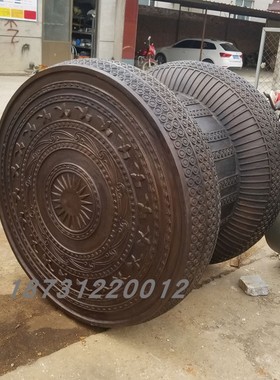 定制大型铸鼓雕塑 广西民族乐器上市锣纯铜鼓架铜锣公司开业摆件