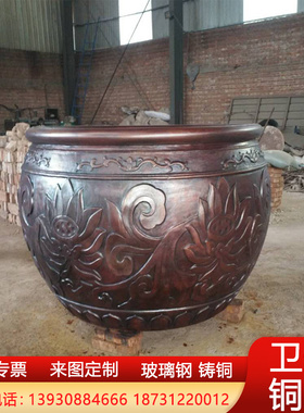 纯铜故宫缸庭院大缸紫铜黄铜铸造纯铜聚宝盆风水铜缸门海招财铜缸