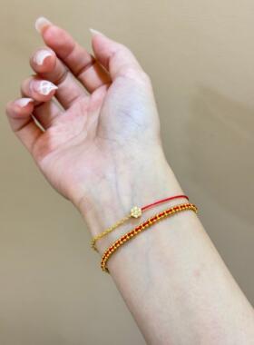 【半链小花钻】黄金色极细红绳手链叠戴手链