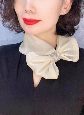 春夏款流光纱亮钻护颈丝巾洋气围巾百搭薄款装饰方巾防晒遮颈纹女