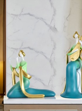 优选新中式国风人物装饰雕塑摆件客厅电J视柜书房工艺品阮二胡琵