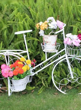 优选欧式铁艺自h行车花架子阳台创意庭院落地摆件橱窗美陈拍摄道