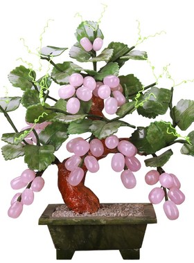 优选天然玉石雕刻葡萄树客厅家居饰品卧室书房玄关玉器Y新中式法