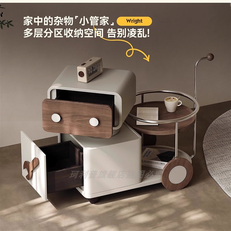 优选新款高端桌子小推车s客厅移动茶几多功能创意沙发边几实木角 - 图0