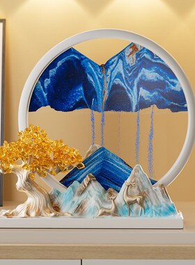优选黄水晶发财树流沙画摆件新中式客厅办L公室装饰品乔迁开业礼