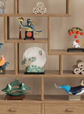 优选新中式客厅摆件软装高端大气上档次展示M柜办公室茶室博古架