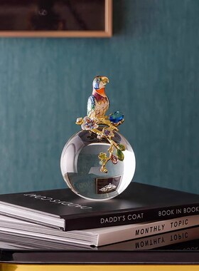 优选新中式轻奢珐琅彩吉祥鹦鹉z水晶球装饰摆件办公室书房玄关家