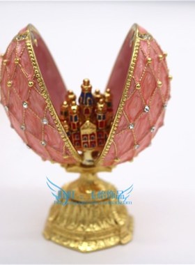 精选俄罗斯复活节彩蛋锡金属工艺品法贝热网N纹城堡彩蛋小摆件家