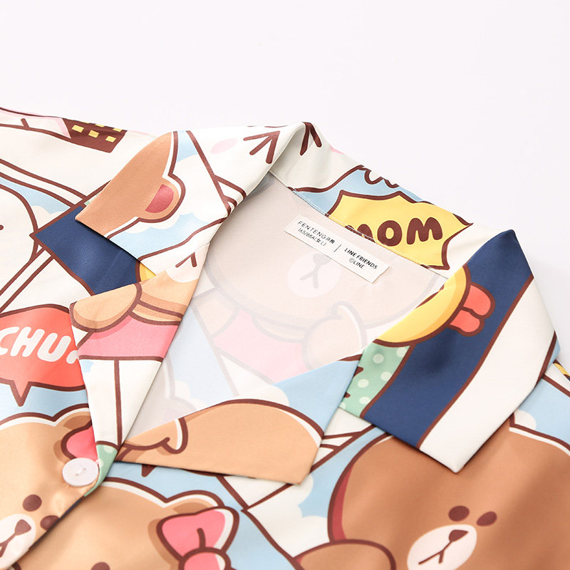 芬腾韩国布朗熊夏季短袖仿真丝睡衣 芬腾outlets店睡衣/家居服套装