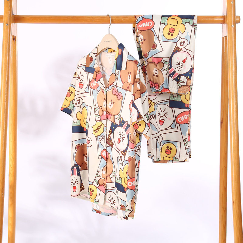 芬腾韩国布朗熊夏季短袖仿真丝睡衣 芬腾outlets店睡衣/家居服套装