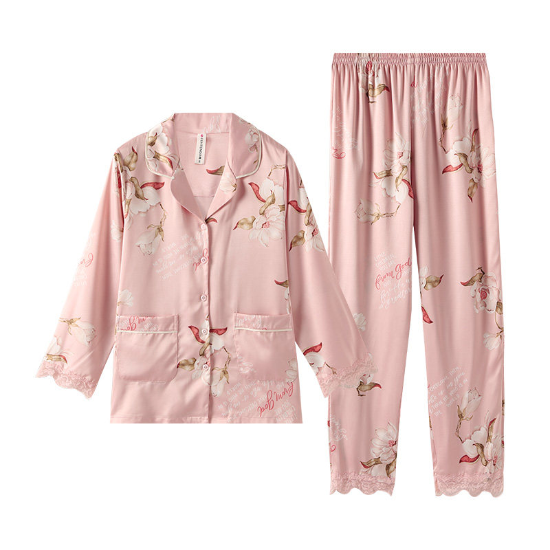 芬腾夏季长袖冰丝韩版甜美宽松睡衣 芬腾outlets店睡衣/家居服套装