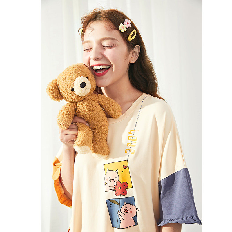 芬腾夏季短袖睡裙纯棉宽松连衣裙 芬腾outlets店睡裙