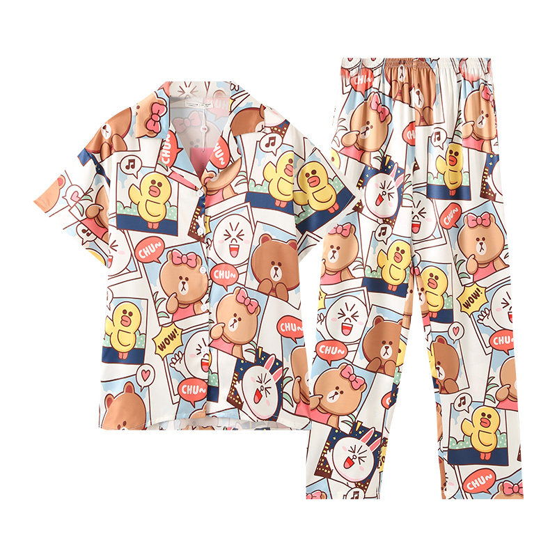 芬腾韩国布朗熊夏季短袖仿真丝睡衣 芬腾outlets店睡衣/家居服套装